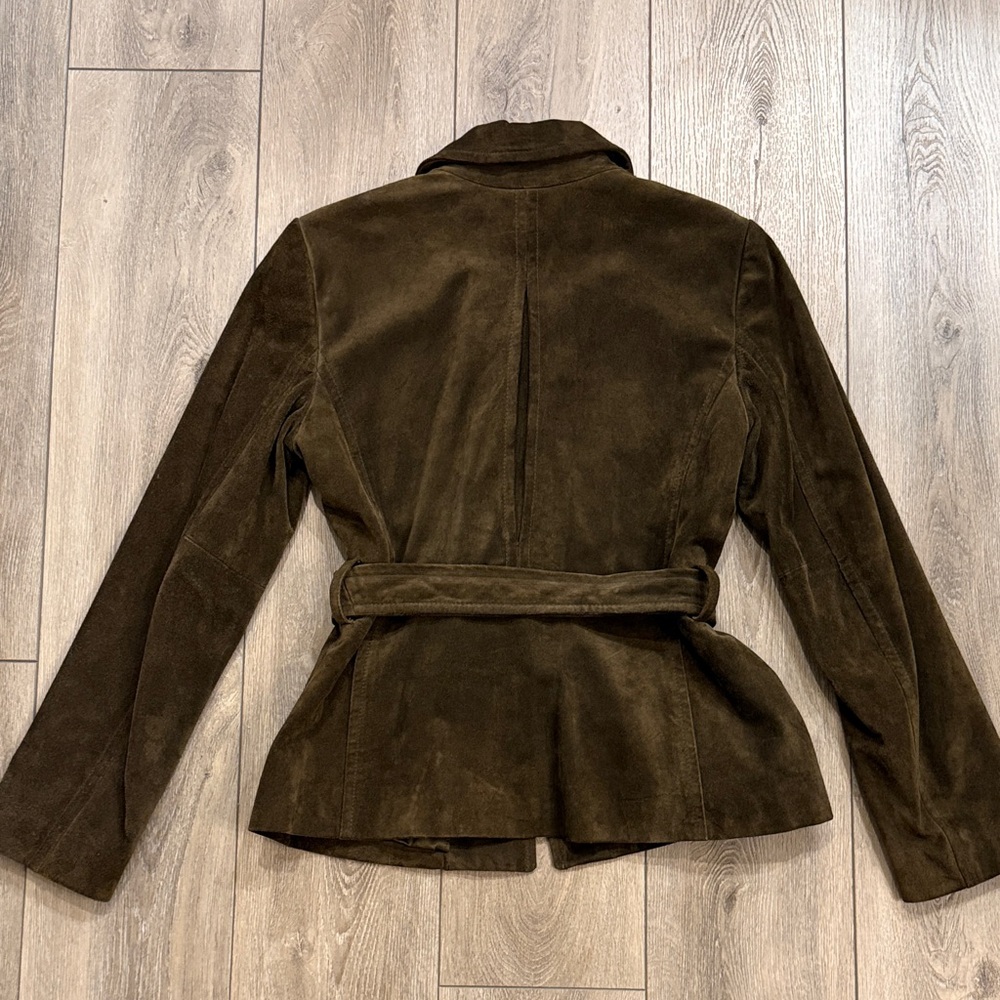 Ann Taylor Olive Green/Brown Suede Belted Blazer Jacket 2 NWOT - Picture 8 of 9